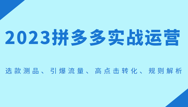 2023拼多多实战运营，选款测品、引爆流量、高点击转化、规则解析-淘秘副业
