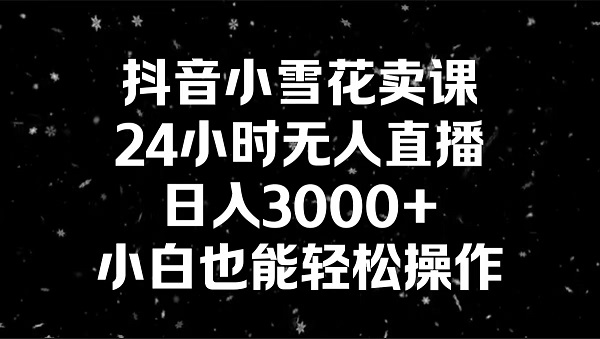 抖音小雪花卖课，24小时无人直播，日入3000+，小白也能轻松操作-淘秘副业