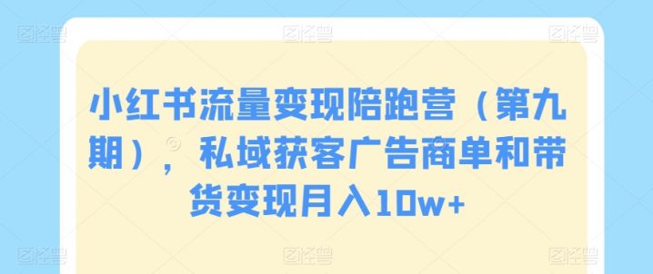 小红书流量变现陪跑营（第九期），私域获客广告商单和带货变现月入10W+-淘秘副业