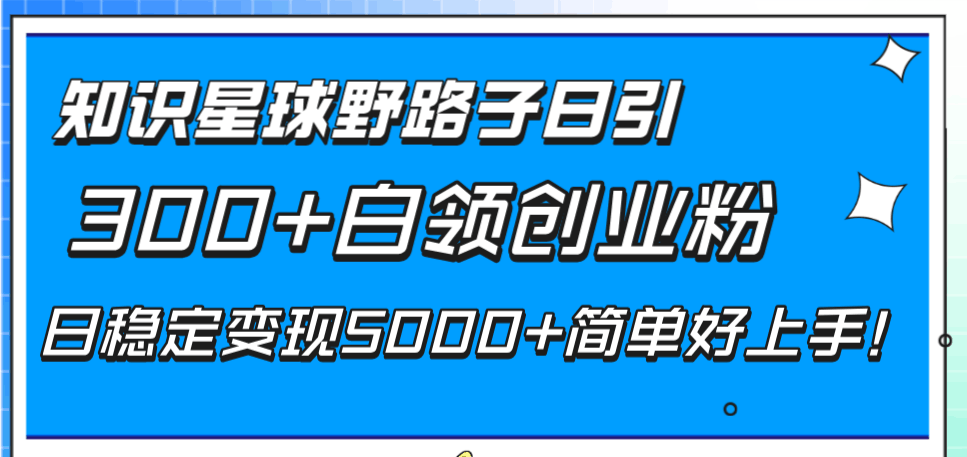 知识星球野路子日引300+白领创业粉，日稳定变现5000+简单好上手！-淘秘副业