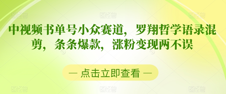 中视频小众书单号赛道，罗翔哲学语录混剪，条条爆款，涨粉变现两不误-淘秘副业