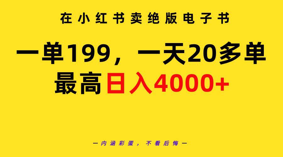 在小红书卖绝版电子书，一单199 一天最多搞20多单，最高日入4000+教程+资料-淘秘副业