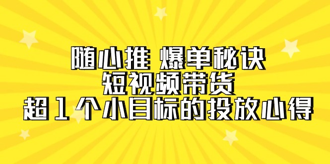 随心推 爆单秘诀，短视频带货-超1个小目标的投放心得（7节视频课）-淘秘副业