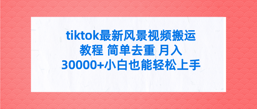 tiktok最新风景视频搬运教程 简单去重 月入30000+附全套工具-淘秘副业