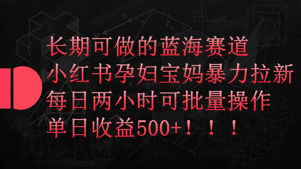 小红书孕妇宝妈暴力拉新项目，每天两小时，单日收益500+-淘秘副业