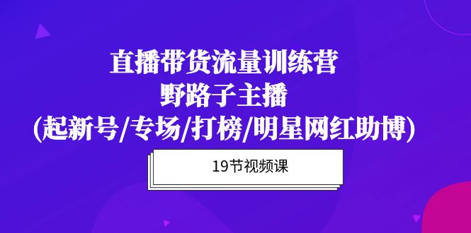 直播带货流量特训课程：野路子主播(起新号/专场/打榜/明星网红助博)19节课-淘秘副业
