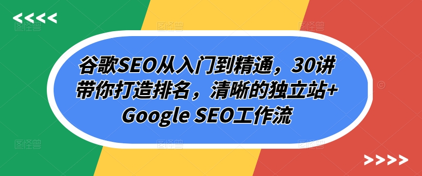 谷歌SEO课程：从入门到精通，30讲带你打造排名，清晰的独立站提升网站排名技巧全解析-淘秘副业