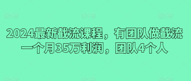 2024最新截流课程，有团队做截流一个月35万利润，团队4个人-淘秘副业