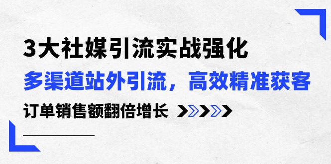 3大社媒引流实操强化，多渠道站外引流/高效精准获客/订单销售额翻倍增长-淘秘副业