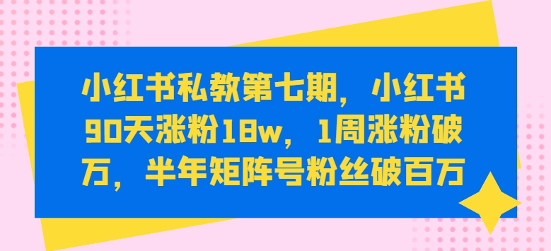 小红书涨粉变现秘籍：小红书90天涨粉18W，1周涨粉破万，半年矩阵号粉丝破百万-淘秘副业