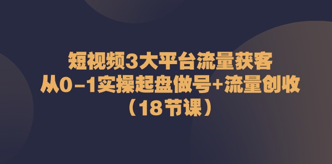 短视频3大平台·流量 获客：从0-1实操起盘做号+流量 创收（18节课）-淘秘副业