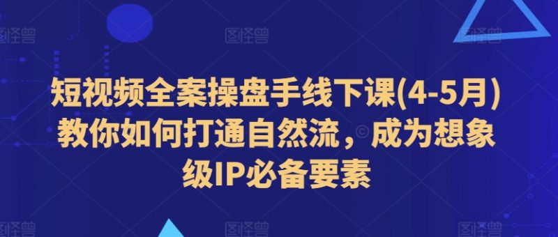 短视频全案操盘手线下课(4-5月)教你如何打通自然流，成为想象级IP必备要素-淘秘副业