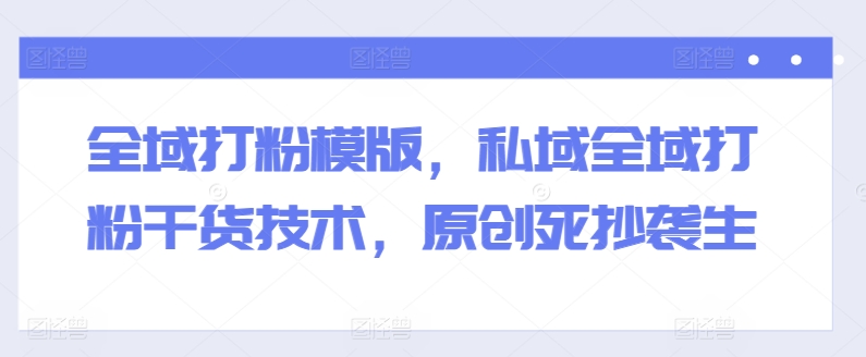 全域打粉模版，私域全域打粉干货技术，原创死抄袭生-淘秘副业