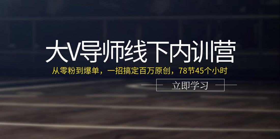 大V导师线下内训营：从零粉到爆单，一招搞定百万原创，78节45个小时-淘秘副业