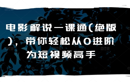电影解说一课通(绝版)，带你轻松从0进阶为短视频高手-淘秘副业