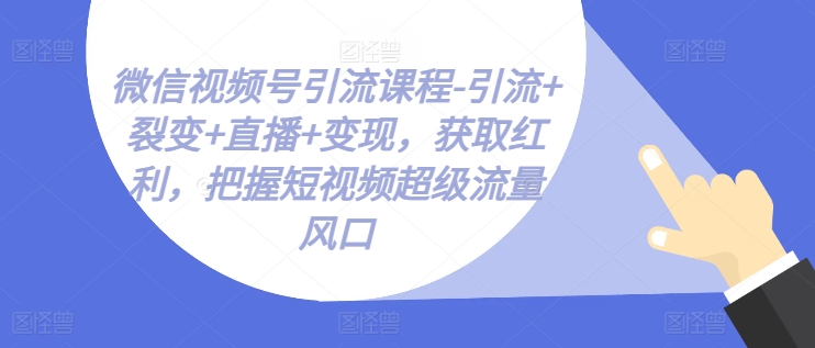 微信视频号引流课程-引流+裂变+直播+变现，获取红利，把握短视频超级流量风口-淘秘副业