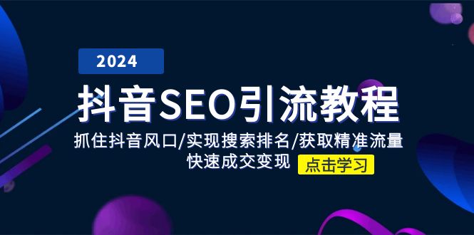 抖音 SEO引流教程：抓住抖音风口/实现搜索排名/获取精准流量/快速成交变现-淘秘副业