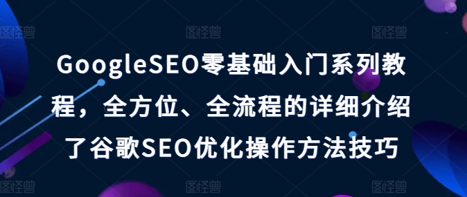 GOOGLESEO零基础入门系列教程，全方位、全流程的详细介绍了谷歌SEO优化操作方法技巧-淘秘副业