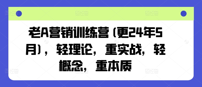 老A营销训练营(更24年6月)，轻理论，重实战，轻概念，重本质-淘秘副业
