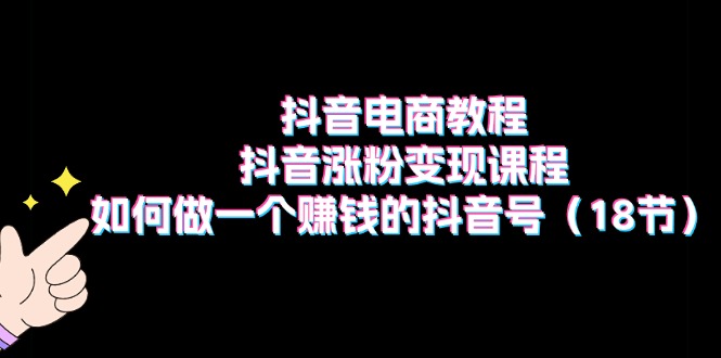 抖音电商教程：抖音涨粉变现课程：如何做一个赚钱的抖音号（18节）-淘秘副业