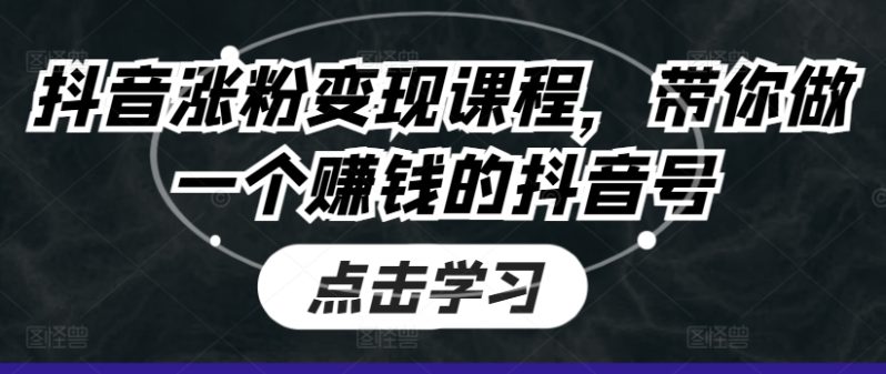 抖音涨粉变现课程，带你做一个赚钱的抖音号-淘秘副业