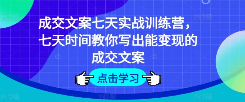 成交文案七天实战训练营，七天时间教你写出能变现的成交文案-淘秘副业