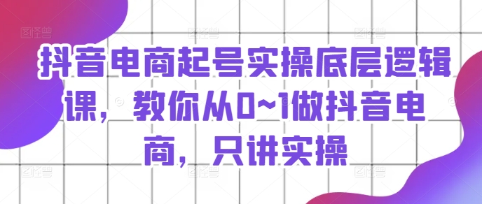 抖音电商起号实操底层逻辑课，教你从0~1做抖音电商，只讲实操-淘秘副业