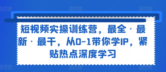 短视频实操训练营，最全·最新·最干，从0-1带你学IP，紧贴热点深度学习-淘秘副业