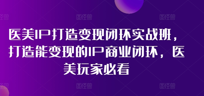 医美IP打造变现闭环实战班，打造能变现的IP商业闭环，医美玩家必看!-淘秘副业