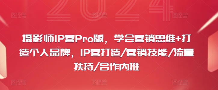 摄影师IP营PRO版，学会营销思维+打造个人品牌，IP营打造/营销技能/流量扶持/合作内推-淘秘副业