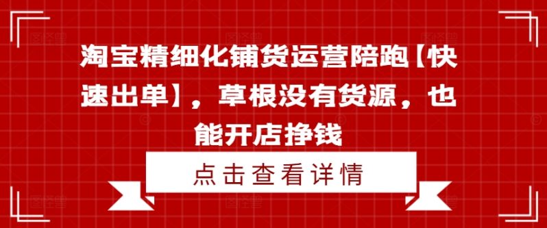 淘宝精细化铺货运营陪跑【快速出单】，草根没有货源，也能开店挣钱-淘秘副业