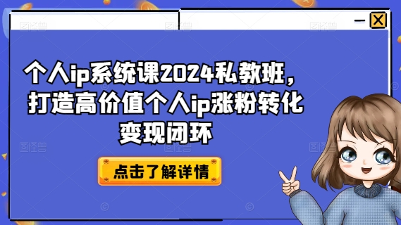 个人IP系统课2024私教班，打造高价值个人IP涨粉转化变现闭环-淘秘副业