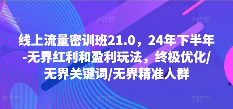 线上流量密训班21.0，24年下半年-无界红利和盈利玩法，终极优化/无界关键词/无界精准人群-淘秘副业