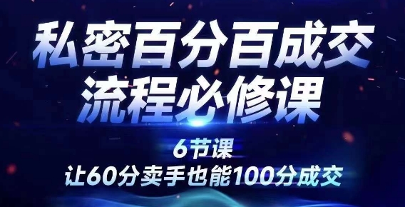 私密百分百成交流程线上训练营，绝对成交，让60分卖手也能100分成交-淘秘副业