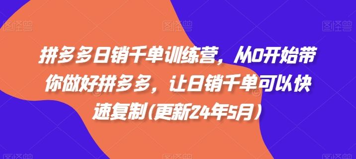拼多多日销千单训练营，从0开始带你做好拼多多，让日销千单可以快速复制(更新24年8月)-淘秘副业