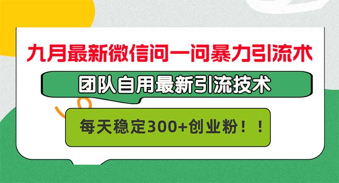 九月最新微信问一问暴力引流术，团队自用引流术，每天稳定300+-淘秘副业