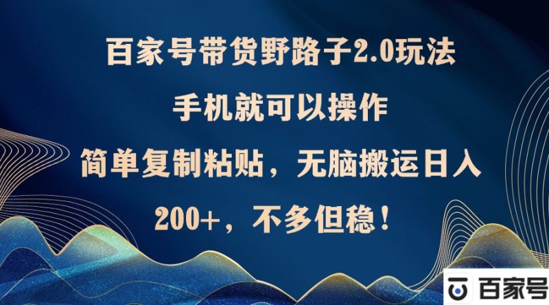 百家号带货野路子2.0玩法，手机就可以操作，简单复制粘贴，无脑搬运-淘秘副业