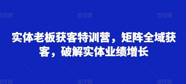 实体老板获客特训营，矩阵全域获客，破解实体业绩增长-淘秘副业