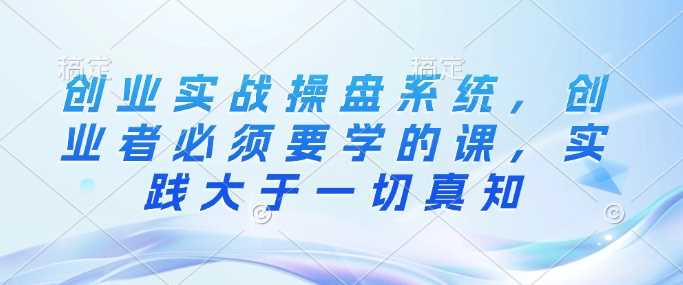 创业实战操盘系统，创业者必须要学的课，实践大于一切真知-淘秘副业
