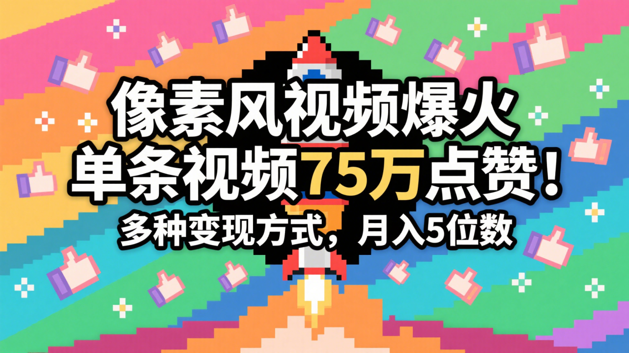 3分钟生成最近爆火的像素风视频，单条点赞75万，谁发谁火系列，多种变现方式，月入…-淘秘副业