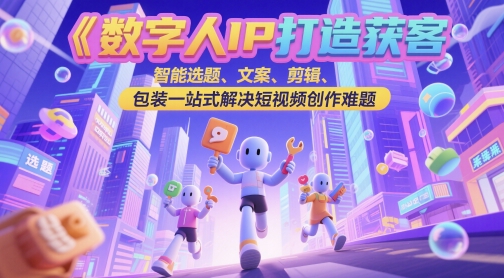 数字人IP打造获客变现实操课，智能选题、文案、剪辑、包装一站式解决短视频创作难题-淘秘副业