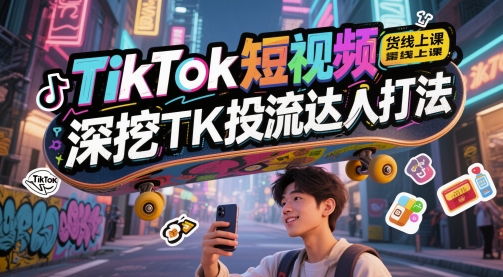 TikTok短视频带货线上课，深挖TK投流达人打法-淘秘副业