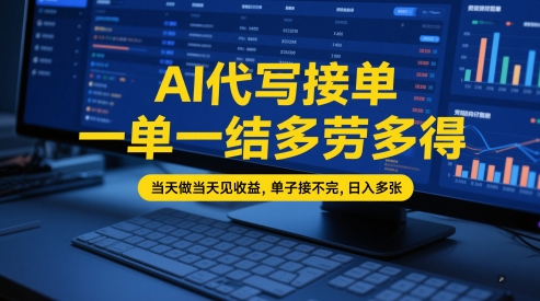 AI代写接单，一单一结多劳多得，当天做当天见收益，单子接不完，日入多张【全网最全实操课程】-淘秘副业