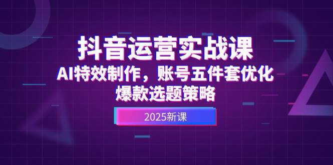 抖音运营实战课，AI特效制作，账号五件套优化，爆款选题策略-淘秘副业