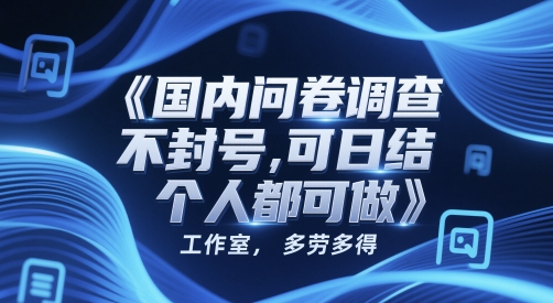 国内问卷调查，不封号，可日结，多劳多得，工作室，个人都可做-淘秘副业