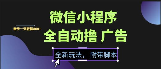微信小程序全自动撸广告项目，彻底解决没流量的问题，新手一天8张+【揭秘】-淘秘副业