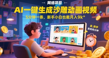 AI一件生成沙雕动画视频，5分钟一条，新手小白也能月入9k+-淘秘副业
