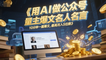 用AI做公众号流量主爆文名人名言，10分钟一篇爆文，最高月入5位数-淘秘副业