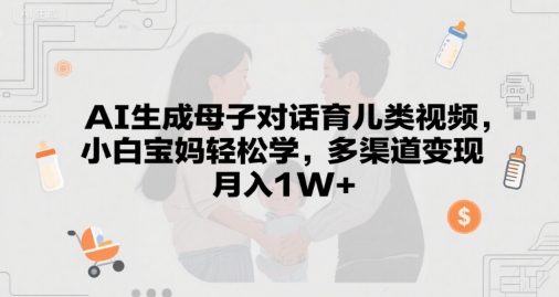 AI生成母子对话育儿类视频，小白宝妈轻松学，多渠道变现，月入1W+-淘秘副业