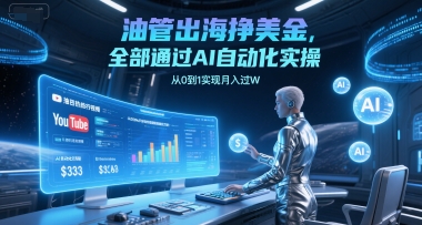 油管出海挣美金，全部通过AI自动化实操，从0到1实现月入过W-淘秘副业